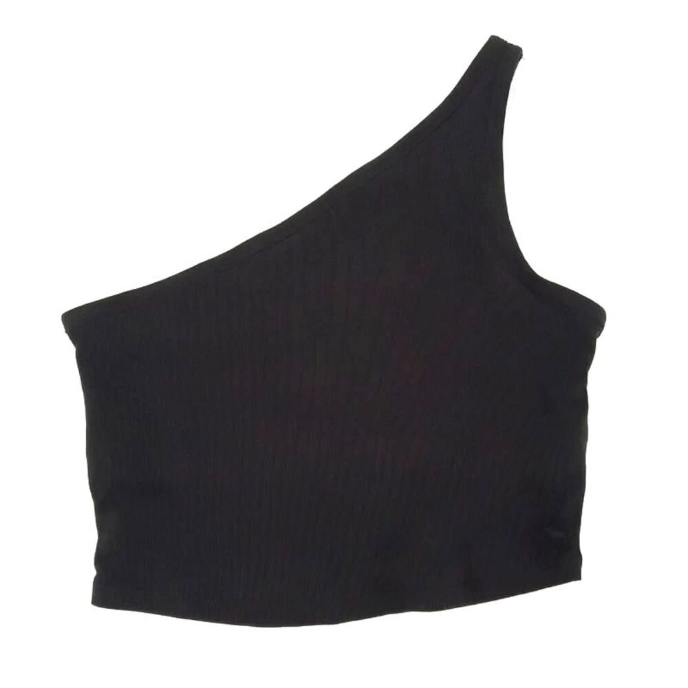 PINK one shoulder ribbed crop top - black - built it bra medium NWT